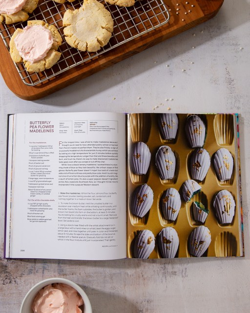 Picture of 108 Asian Cookies open to the recipe for Butterfly Pea Flower Madeleines